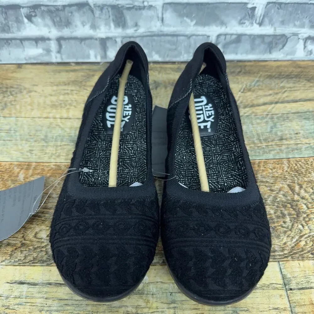 Hey Dude Savannah Slip Classic Black Stitched Denim SAMPLE Womens Size 7 New